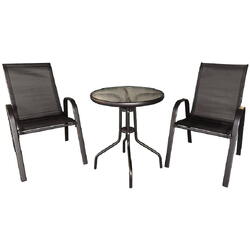 Set mobilier gradina Savona Heinner, masa diametru 60 cm si 2 scaune 70x56x90 cm, otel si textil, negru