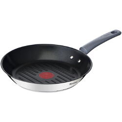 Tigaie grill Tefal Daily Cook, 26 cm, invelis antiaderent din titan, maner nituit, indicator Thermo-Signal, negru/argintiu