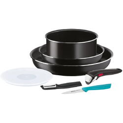 Set 7 piese Tefal Ingenio Essentials, indicator Thermo-Signal, invelis antiaderent Titanium, 18 / 22 / 26 cm, negru