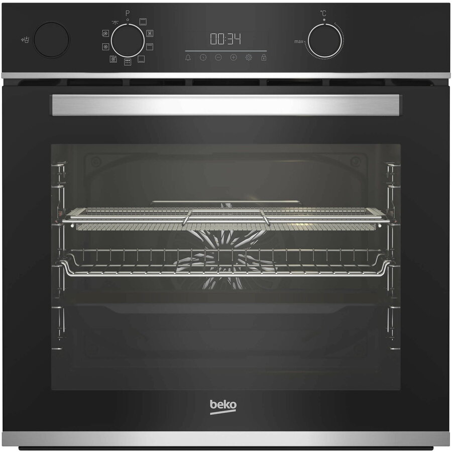 Cuptor incorporabil Beko BBISA13300XMPE, Electric, 72 l, Autocuratare pirolitica, AirFry, Steam Assisted Cooking, AEROperfect, RecycledNet, SteamShine Cleaning, 3D Cooking, Clasa A+, Negru