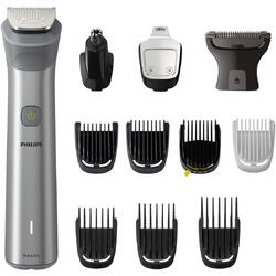 Aparat de tuns barba si parul 12 in 1 Philips Multigroom All in One MG5940/15, tehnologie BeardSense, lame din otel cu auto-ascutire, 11 setari de lungime, rezistent la apa, husa, Negru / Argintiu