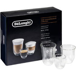 DeLonghi Set 6 pahare De’Longhi mix The Connoisseur Collection, 2x60ml, 2x190ml, 2x220ml, sticla termorezistenta, transparente, perete dublu