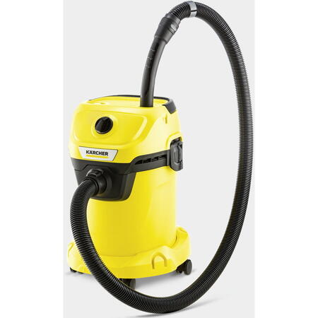 Aspirator multifunctional Karcher WD 3 V-17/4/20 1.628-127.0, Aspirare umeda si uscata, 17 l, Furtun 2 m, 1000 W, Sac filtru din hartie, Functie de suflare, Galben/Negru