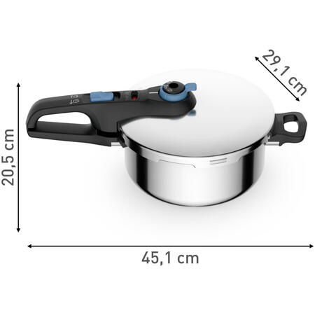 Oala sub presiune Tefal Secure Trendy, sistem siguranta in 5 puncte, 2 programe de gatire, compatibil cu inductia, 4 L, argintiu