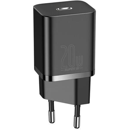 Incarcator de retea Baseus Super Si 1C TZCCSUP-B01, USB C, 20W, Cablu USB Tip C - Lightning 1m, Negru