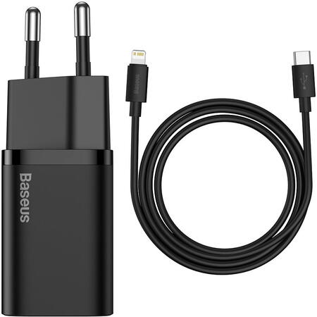 Incarcator de retea Baseus Super Si 1C TZCCSUP-B01, USB C, 20W, Cablu USB Tip C - Lightning 1m, Negru