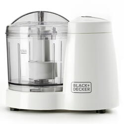 Black+Decker Tocator BXCH120E, 120 W, 2 trepte de viteza, vas din plastic de 0.35 litri, lame din otel inoxidabil, capac cu blocaj de siguranta, alb