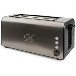 Black+Decker Toaster BXTO1500E, 1500 W, 2 fante largi, 7 trepte de prajire, Inox