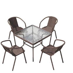 Set mobilier gradina Heinner STMF003 masa+4 scaune Erzin, masa 80x80 cm, otel/ratan sintetic, maro