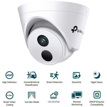 Camera de supraveghere TP-Link VIGI C440I(2.8mm), 4MP HD, PoE, detectare inteligenta, night vision, microfon integrat, suport ONVIF, control de la distanta