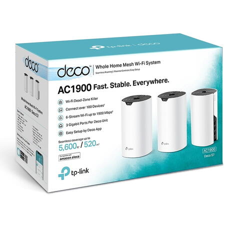 Sistem Mesh Wi-Fi TP-Link Deco S7(3-pack), AC1900, Dual-Band, 3x3 MU-MIMO, cu acoperire completa pentru casa