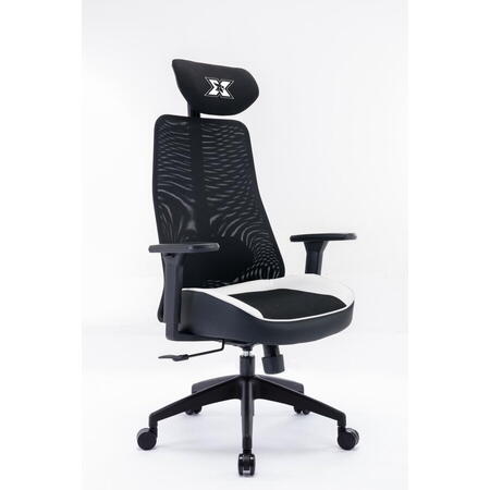Scaun gaming Serioux Kyrian, Textil, Alb/Negru
