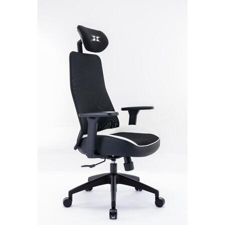 Scaun gaming Serioux Kyrian, Textil, Alb/Negru