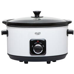 Adler Multicooker AD6431W, Slow cooker, 290 W, 5.8 L, 3 Viteza De Cald, Sticla Capac, Ceramica/Inox, Rosu/Negru