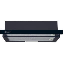 Hota telescopica incorporabila Candy CBT60RBG, Putere de absorbtie 402 mc/h, 2 Viteze, LED, 60 cm, Sticla neagra