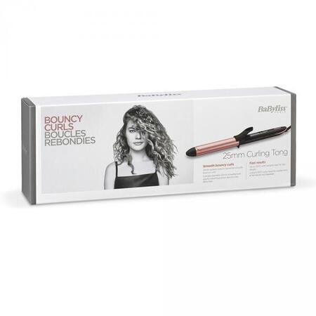 Ondulator BaByliss C451E, Bouncy Curls 25mm, 210 grade, Invelis Quartz-Ceramic, 6 trepte de temperatura, LED, Roz/Negru