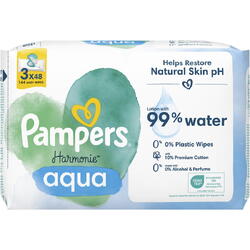 Servetele umede Pampers Harmonie Aqua, 0% plastic, 3 pachete x 48, 144 buc