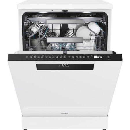 Masina de spalat vase Haier XF 6B2M3PW, 16 seturi, 10 programe, Clasa B, Motor Inverter, WiFi, H-Spray Arm, Flex Zone, Part Light, Powerwash, Automatic Open Door, 60 cm, Alb