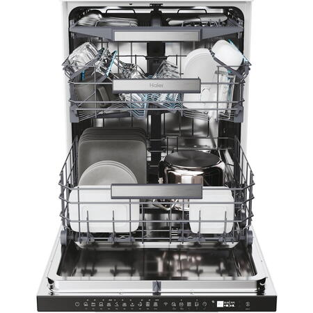 Masina de spalat vase Haier XF 6B2M3PW, 16 seturi, 10 programe, Clasa B, Motor Inverter, WiFi, H-Spray Arm, Flex Zone, Part Light, Powerwash, Automatic Open Door, 60 cm, Alb