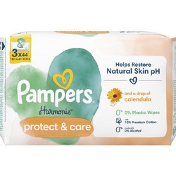 Servetele umede Pampers Harmonie Protect & Care cu galbenele, 3 pachete x 44, 132 buc