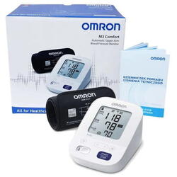 Tensiometru automat OMRON M3 Comfort cu manseta de brat IntelliWrap, Afisaj LCD, Functie de memorare pentru 2 utilizatori, Alb