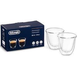DeLonghi Set 2 pahare espresso De'Longhi, 2x90ml, Sticla termorezistenta, Transparente, Perete dublu
