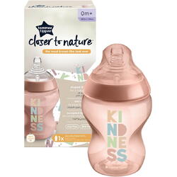 Biberon Tommee Tippee Closer to Nature, 260 ml, PP, Roz, 0 luni +, 1 buc