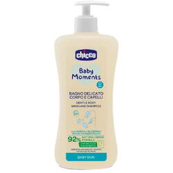 Gel de dus si sampon 2 in 1 fara lacrimi Chicco Baby Moments, 500 ml, 0 luni+
