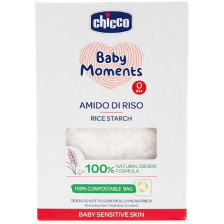 Amidon dermatologic din orez, pentru baie Chicco Baby Moments Sensitive, 250g, 0 luni+