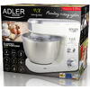 Mixer planetar Adler AD4216, 1000W, 6 viteze, capacitate bol 4l, Alb/Inox