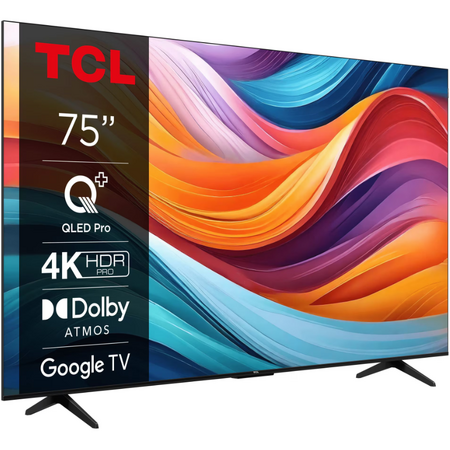 Televizor QLED TCL 75T7B, 189 cm, Smart Google TV, 4K Ultra HD, Clasa F