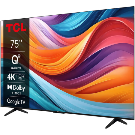 Televizor QLED TCL 75T7B, 189 cm, Smart Google TV, 4K Ultra HD, Clasa F