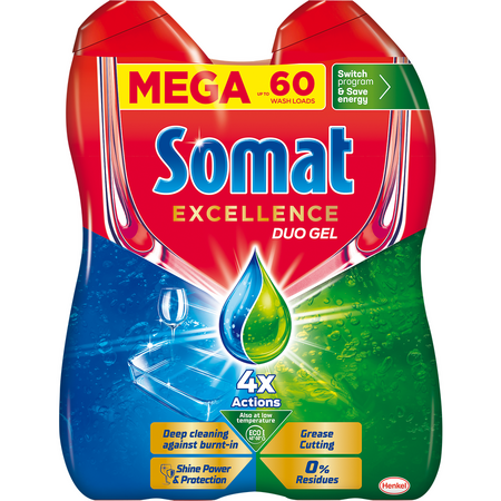 Detergent lichid pentru masina de spalat vase Somat Excellence Duo Gel, 60 spalari