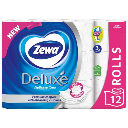 Hartie igienica Zewa Deluxe Delicate Care, 3 straturi, 12 role