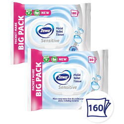 Hartie igienica umeda Zewa Sensitive, 2 pachete, 160 bucati
