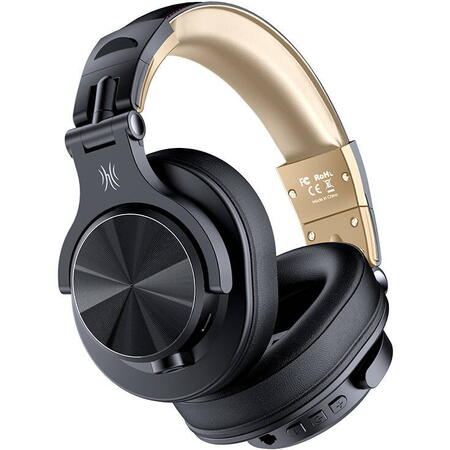 Casca OneOdio Fusion-A70-Black-Gold wireless, cu fir, tip over ear, utilizare multimedia, DJ, conectare prin Bluetooth 5.2 | Jack 3.5 mm | Jack 6.35 mm, difuzor 40 mm, impedanta 32 Ohm, acumulator 650 mAh, negru | auriu