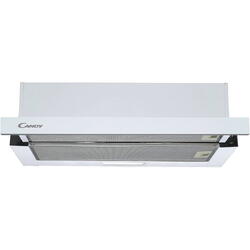 Hota telescopica incorporabila Candy CBT60RWG, Putere de absorbtie 402 mc/h, 2 Viteze, LED, 60 cm, Sticla alba