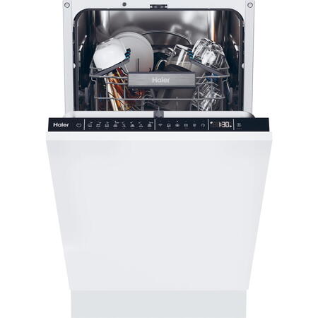 Masina de spalat vase incorporabila Haier XI0C3TB3FB, 10 seturi, 8 programe, Inverter, WiFi, Aquastop, Deschidere automata usa, Senzor incarcare, Senzor grad murdarie, Clasa C, 45 cm