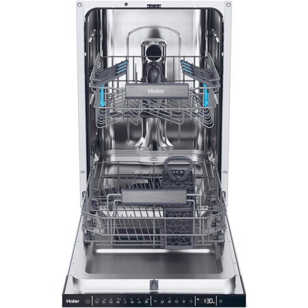 Masina de spalat vase incorporabila Haier XI0C3TB3FB, 10 seturi, 8 programe, Inverter, WiFi, Aquastop, Deschidere automata usa, Senzor incarcare, Senzor grad murdarie, Clasa C, 45 cm
