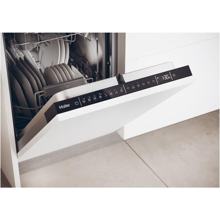 Masina de spalat vase incorporabila Haier XI0C3TB3FB, 10 seturi, 8 programe, Inverter, WiFi, Aquastop, Deschidere automata usa, Senzor incarcare, Senzor grad murdarie, Clasa C, 45 cm