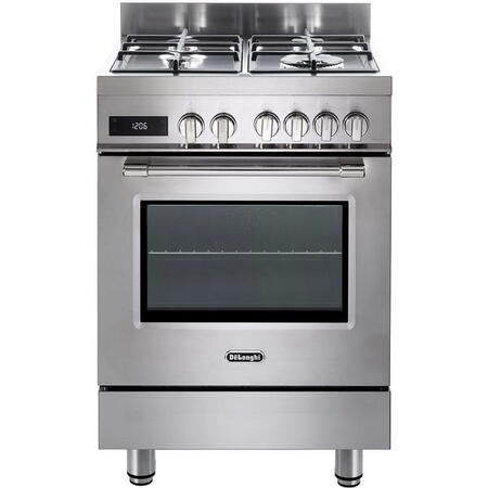 Aragaz profesional De Longhi PRO 66 MXL PZ RO, 4 arzatoare, Gaz + Electric, L 60 cm, Grill, inox