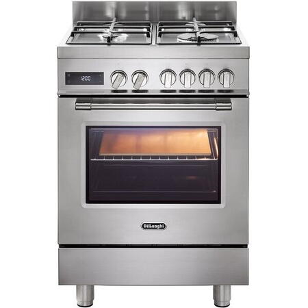 Aragaz profesional De Longhi PRO 66 MXL PZ RO, 4 arzatoare, Gaz + Electric, L 60 cm, Grill, inox