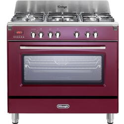Aragaz profesional DeLonghi MEM 965 RX ED RO, 5 arzatoare, Gaz + Electric, L 90 cm, Grill, rosu bordeaux