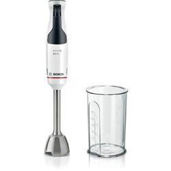 Bosch Mixer vertical ErgoMaster MSM4W210, 600 W, cutit 4 lame si functie antisplash, cuplaj ceramic, picior mixare inoxidabil, pahar de masurare, Alb/ negru grey
