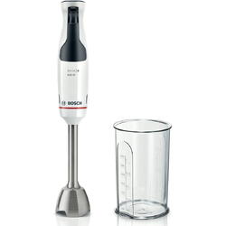 Mixer vertical Bosch ErgoMaster MSM4W410, 800 W, cutit 4 lame si functie antisplash, cuplaj ceramic, picior mixare inoxidabil, pahar de masurare, Alb/ antracit