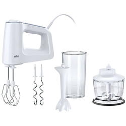 Braun Mixer de mana MultiMix 3 HM 3135 WH, 5 niveluri variabile de viteza + mod turbo, 500 W,  Alb/gri