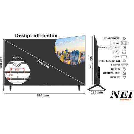 Televizor LED NEI 40NE5901, 100cm, Smart, Full HD, Clasa E