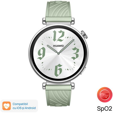 Smartwatch Huawei Watch GT 4, 41mm Stainless Steel Case with Green Fluoroelastomer Strap