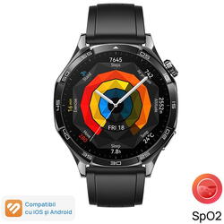 Smartwatch Huawei Watch GT 5, 46MM, Deep Tarnish Stainless Steel Case, Black Fluoroelastomer Strap