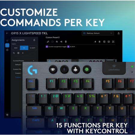 Tastatura Mecanica Gaming Logitech G915 X TKL, Clicky, LightSpeed, Low-Profile, Wireless, Negru